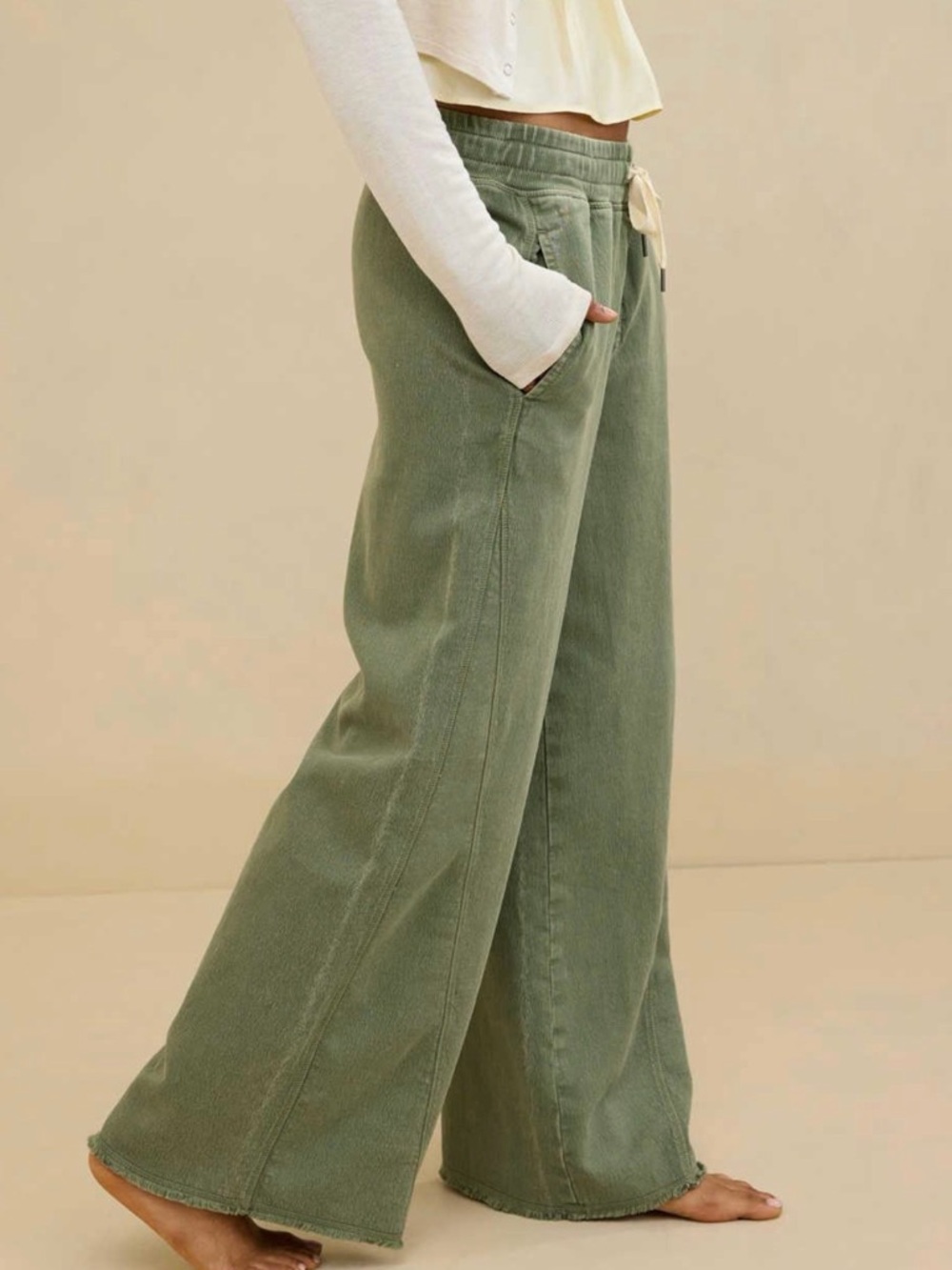 aerie Olive Green Wide-Leg Corduroy Pants